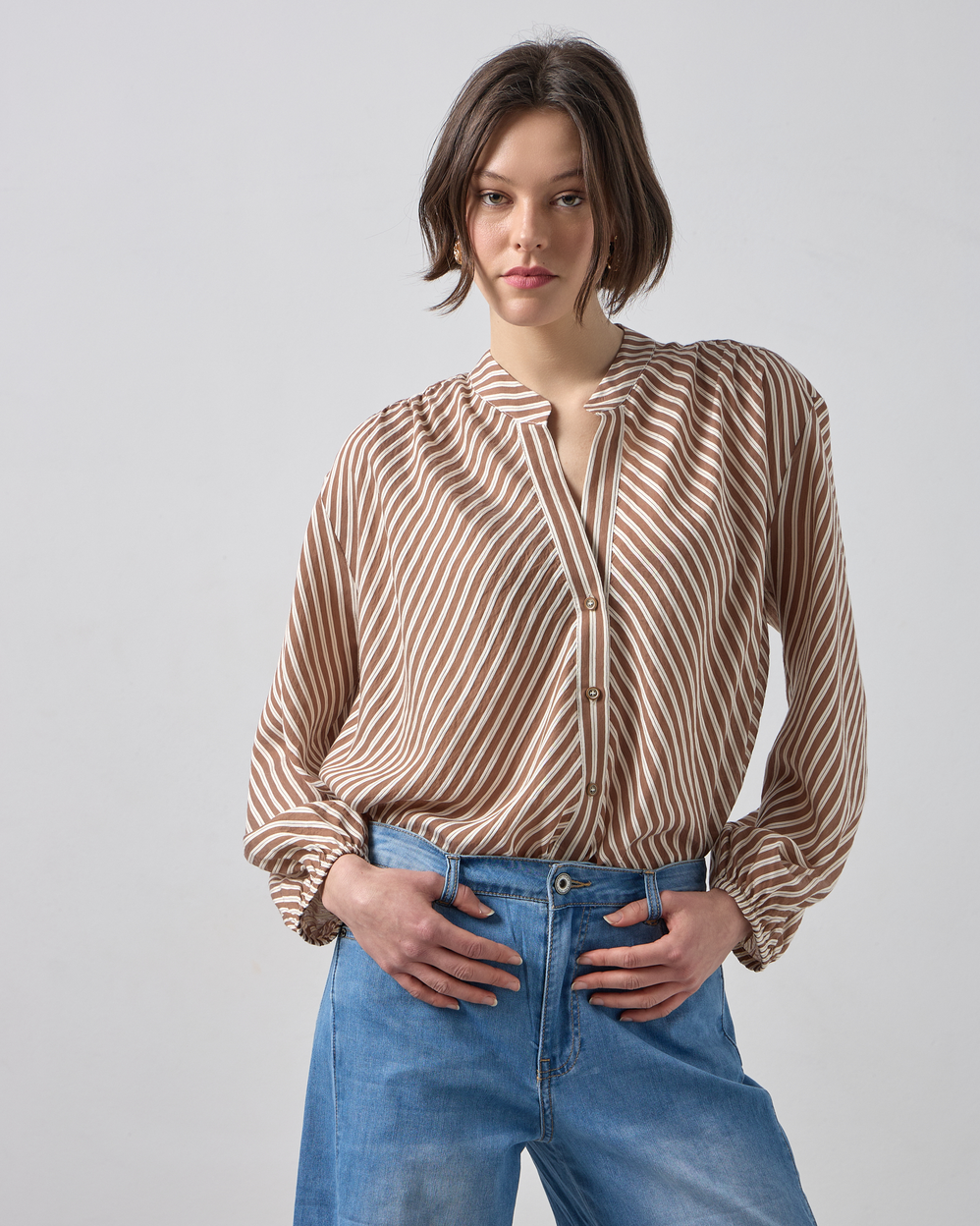 Πουκαμίσα ριγέ με μάο γιακά PASSAGER